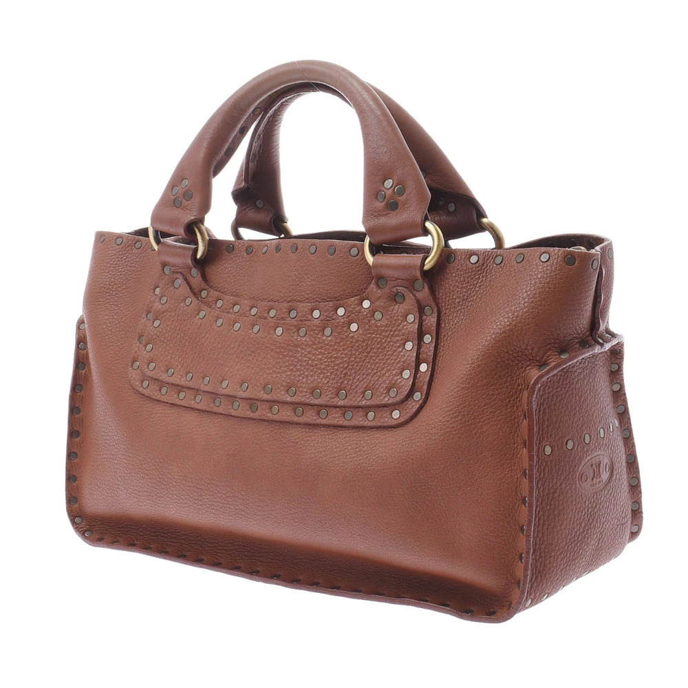 Celine Leather Boogie Handbag Brown Studded Bag Brown
